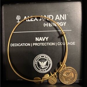 Alex and Ani Navy Military Bangle in Gold